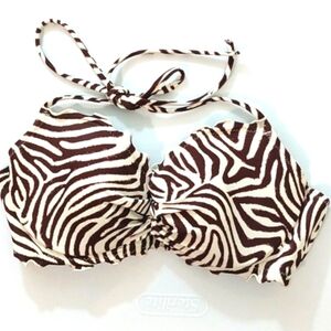 SUNDAZED MOCHA & CREAM ZEBRA STRIPE BIKINI SWIMSUIT TOP SIZE 36C NWT